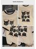 Women's Summer 2024 Loose Fit Cartoon Cat Print T-Shirt - Pure Cotton, Contrast Collar, Short-Sleeved Casual Top