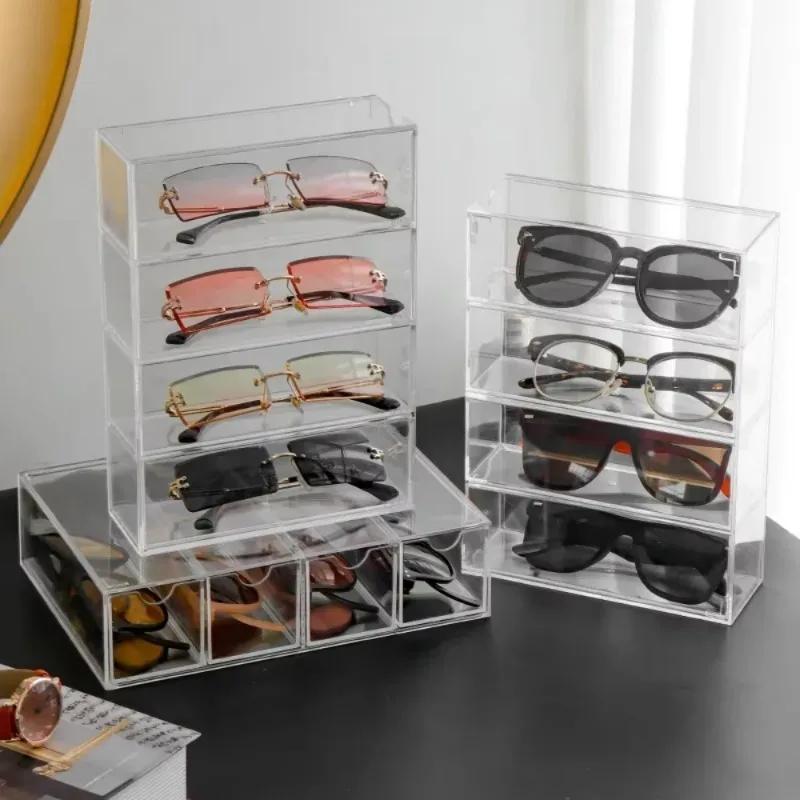 4-layer Acrylic Sunglasses Storage Box Desktop Drawer Style Sunglasses Display Cabinet Dust-proof Storage Rack Home Storages Box