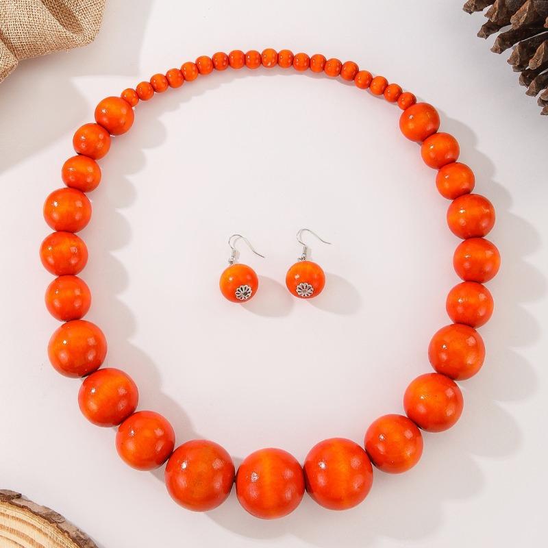 Bohemian etniczny wielokolorowy przesadzony długi naszyjnik z drewnianymi koralikami zestaw - latynoamerykański zestaw biżuterii