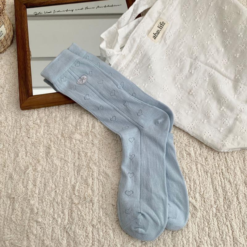 Women's Summer Hollow Love Embroidery Mesh Breathable Cotton Tube Socks
