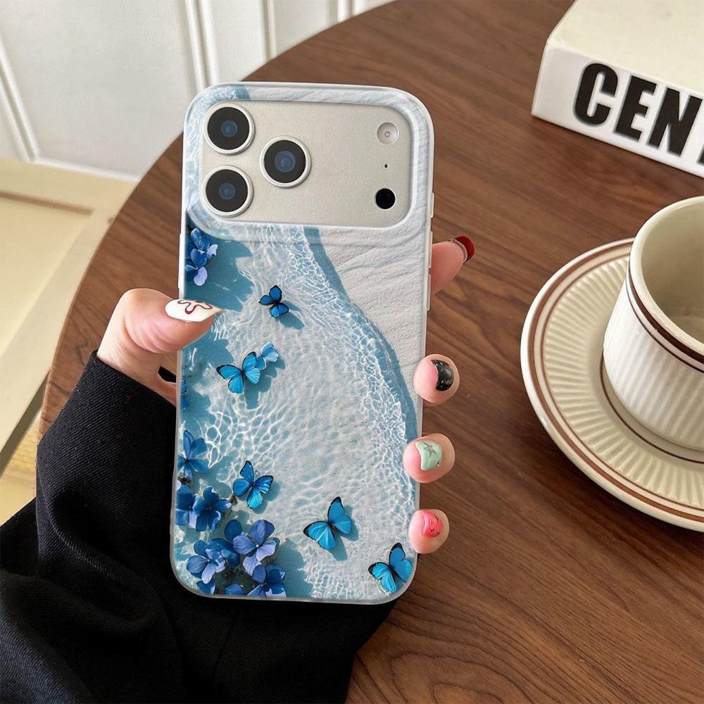 Blue Butterfly by the Sea Phone Case For iPhone 17 17Air 13 16 15 14 11 12 Pro Max Matte Silicone Shockproof Soft Cover Funda