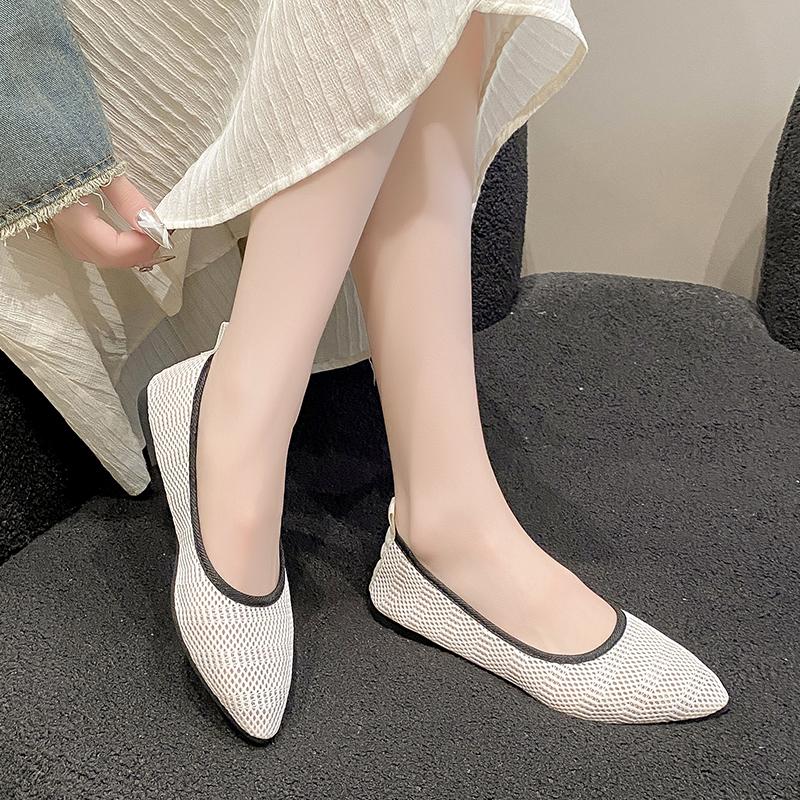 Fashion Womens Hollow Knitted Shoes Pointed Toe Shallow Mouth Casual Walking Shoes for Women Soft Sole Slip-on Women's Shoes Big Size 43