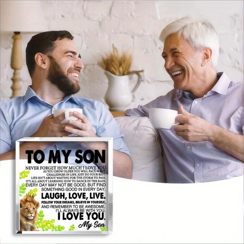 Keepsake Desk Sign for Son -lion Design, Inspirational Father To Son Message, Clear Acrylic Decorative Plaque, Ideal for Birthday, Christmas, Graduat