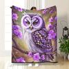 Charming Purple Owl Floral Throw Blanket  Soft Cozy Stylish Decor for Home Comfort  Perfect Gift
