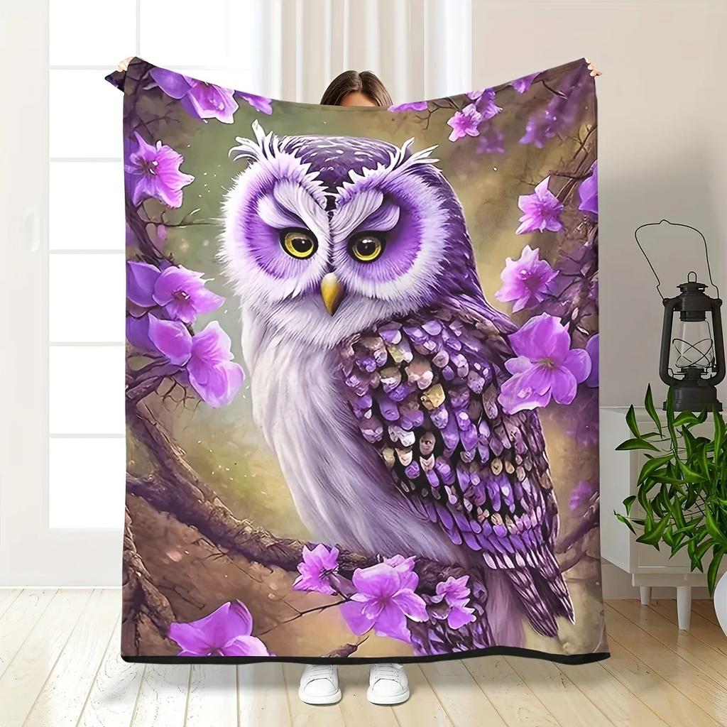 Charming Purple Owl Floral Throw Blanket Soft Cozy Stylish Decor for Home Comfort Perfect Gift