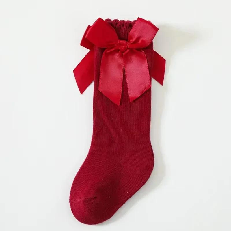 Red Bow Tie Knee High Tube Socks Girls' Christmas Stockings Infants Toddlers Soft Cotton Children Non Slip Floor Socks Baby Gift
