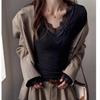 Women's V-Neck Lace Trim Slimming Top: Stylish Base Layer for Inner or Outer Wear