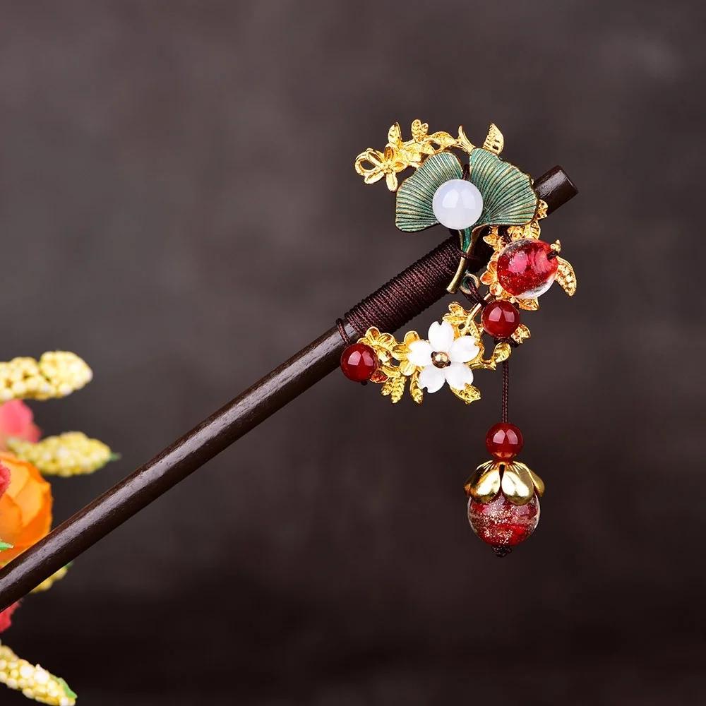 Ethnic Style Retro Exquisite Synthetic Flower Hair Stick Ancient Chinese Classical Palace Hair Jewelry Ladies Elegant Headwear