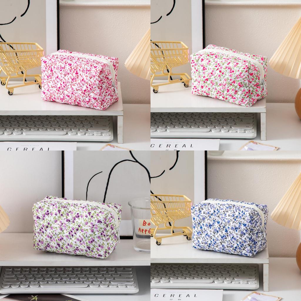 Floral Makeup Bag Large Capacity Organizer With Zipper For Travel And Home Use