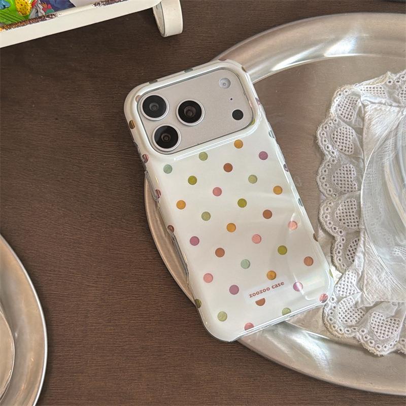 Beige Background with Colorful Polka Dots Phone Case for iPhone 17 Pro Max, 16 Pro, and 15 Pro Double Layer Protection