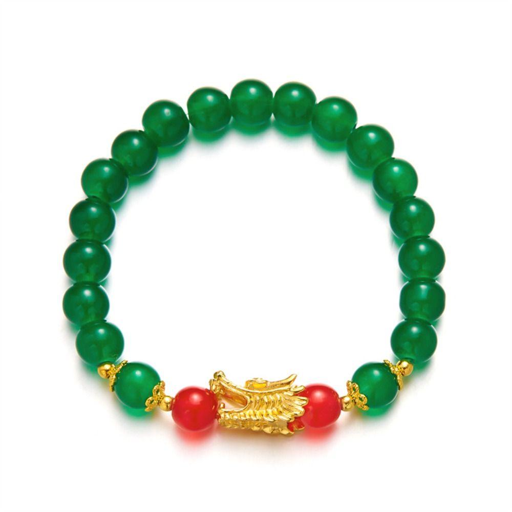 Lucky Beads Dragon Bangle Elastic Zodiac Hand Chain Aesthetic Loong Beaded Bracelet  Couple