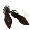 Leather French Niche Premium Sense Pointed Head Leaf Set Toe Sandals Women's Summer Vacation Low Heel Flat Heel Strap Sandals