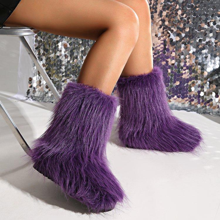 

Модные новые зимние меховые цельные женские зимние сапоги из меха енота, меховые ботинки для улицы, сапоги средней длины 44 фиолетовый