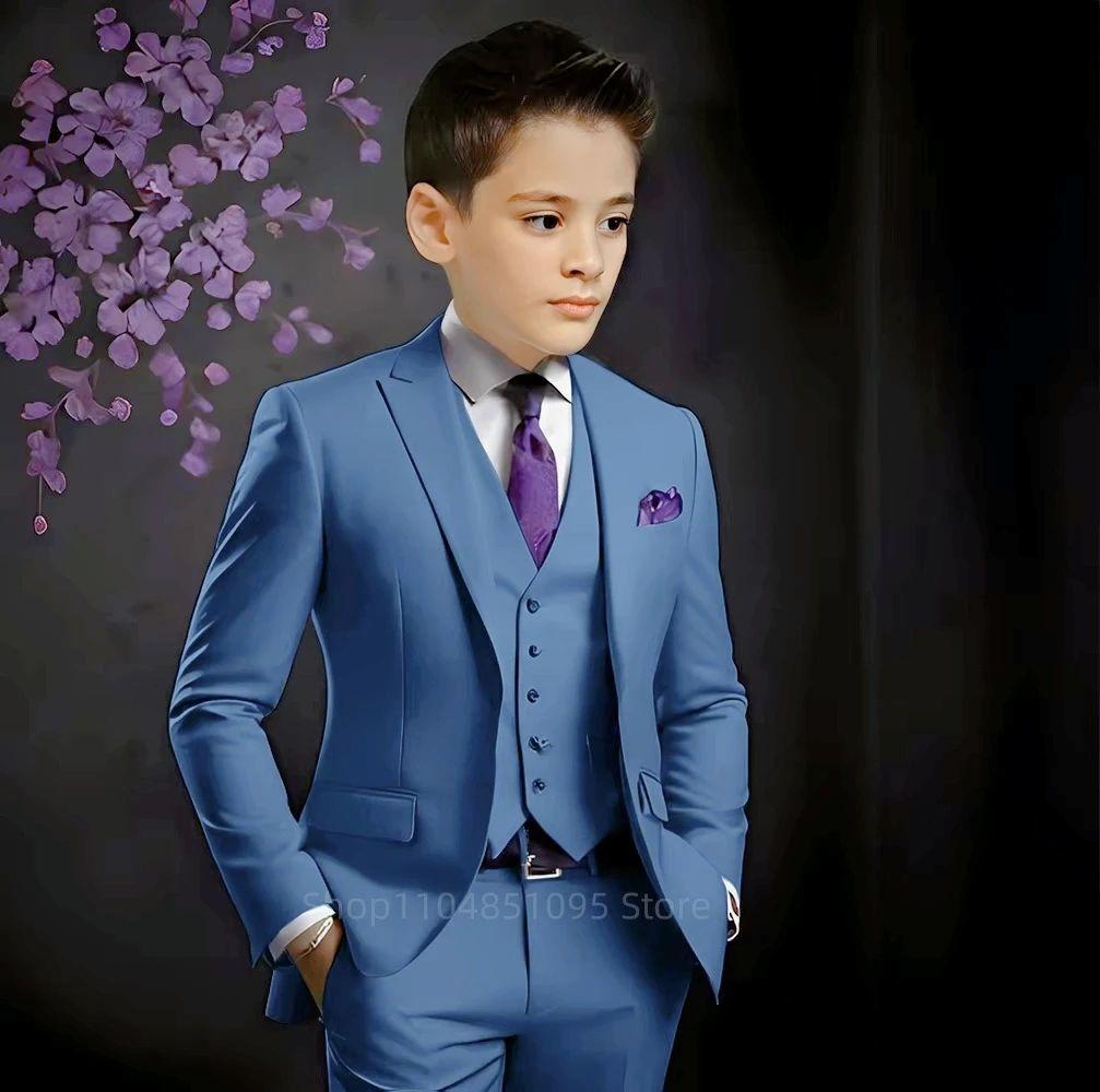 Suit For Boys Yellow 3 Piece Wedding Kids Groom Tuxedo Formal Peak Lapel Party Prom Kids Clothes  Children Suits