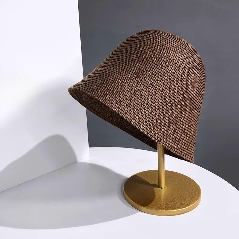 Cappello di Paglia Estivo da Donna All-match Ombreggiante Cappello da Vacanza Fresco Cappello da Pescatore da Spiaggia Pieghevole Giapponese a Forma di Campana Femminile