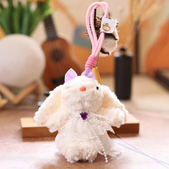Puppenanhänger Schlüsselanhänger Cartoon Hase Plüsch Schlüsselanhänger mit Herz Schleife Halskette Auto Schlüsselhalter Anhänger Rucksack Zubehör