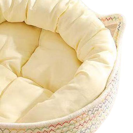 Cat Bed Basket Cotton Rope Pet Bed with Cat Ear Design Handwoven Sleeping Basket for Cats Puppies Rabbits Small Pets