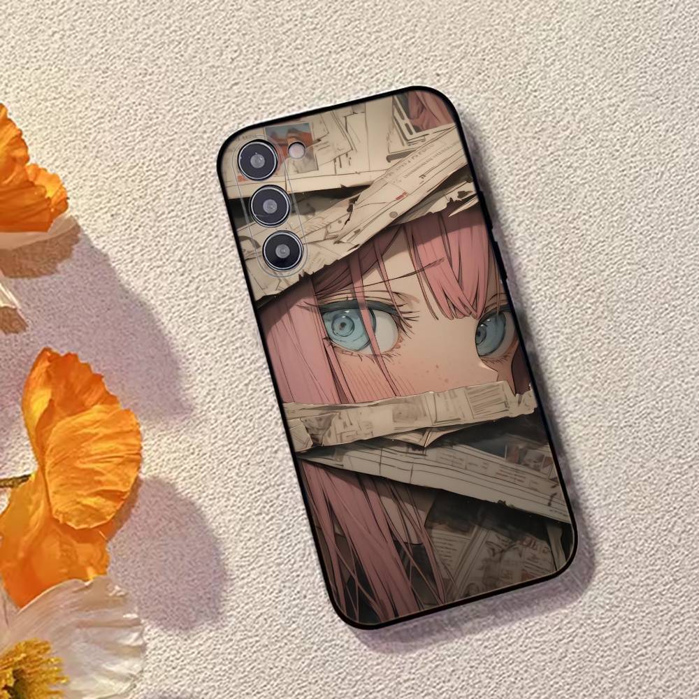 Lovely Zero Two 02 Hot Anime Phone Case For Samsung Galaxy A73,A72,A71,A70,A53,A52,A51,Soft Silicone Black Cover