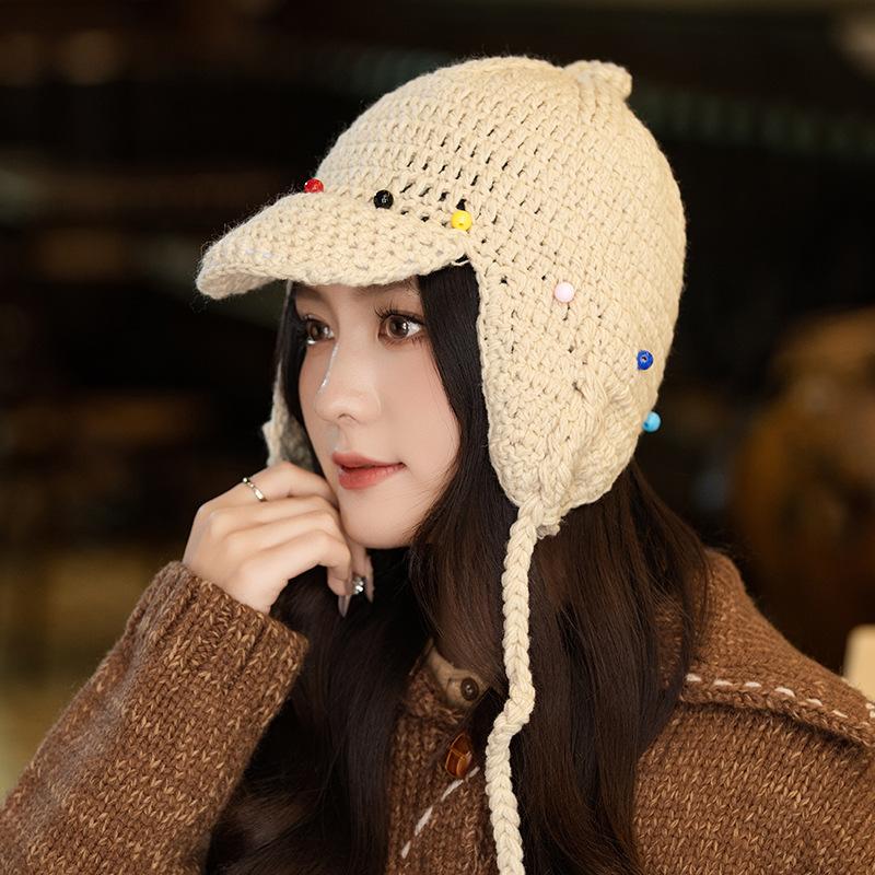 

Women s Knitted Wool Hat Windproof Ear Protection Lei Feng Hat Fashionable and Versatile Face Showing Small Warm Hat One Size
