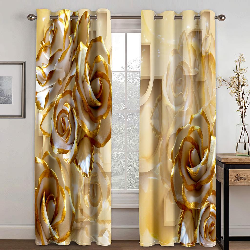 

Роскошные золотые цветочные розы Diomand для девочек, занавески на окна, для гостиной, детской спальни, кухни, двери, домашний декор, 2 шт. W50 X H130(CM)X2&Grommet Top