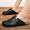 Leather Half Shoes for Men Black Mules Backless Loafers Slippers Summer Open-back Casual Shoes Male Slides Sandal Slip On Flats