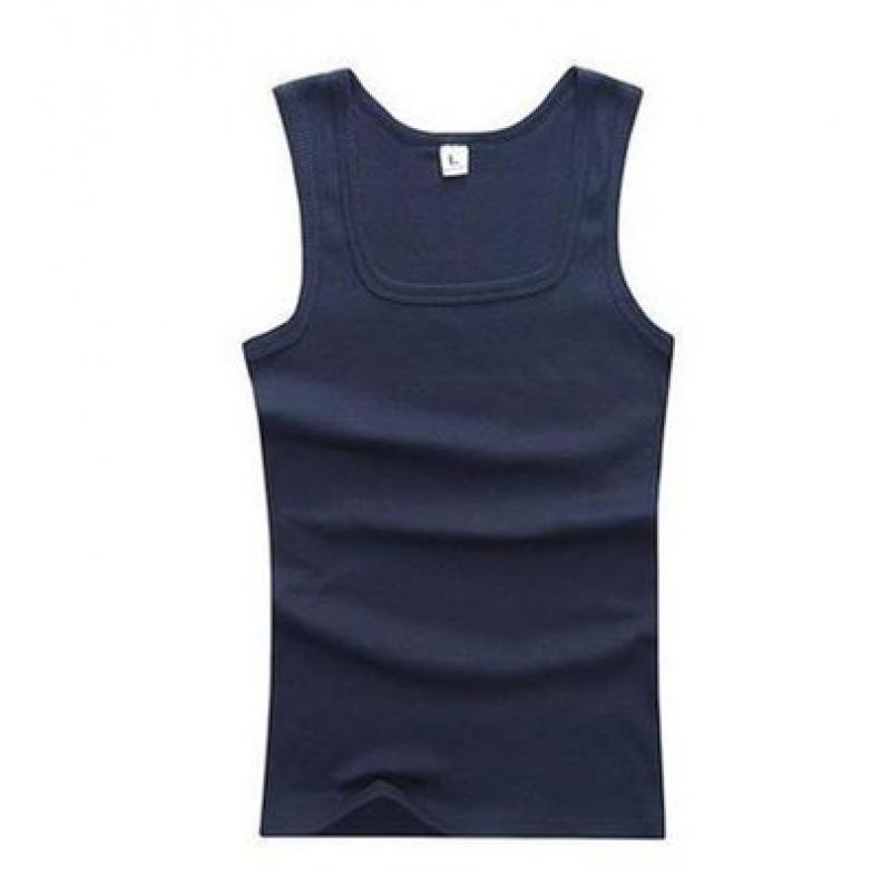 

Чоловіча бавовняна майка облягаючого крою з квадратним вирізом для літнього фітнесу M темно-синього кольору