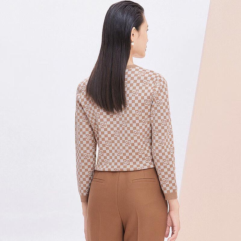 JESSIE Women's Round Neck Plaid Knit Sweater