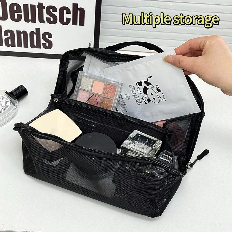 Women Mesh Cosmetic Bag Travel Zipper Toiletry Bags Black Makeup Organizer Female Lipstick Storage Pouch Toiletry Beauty Case