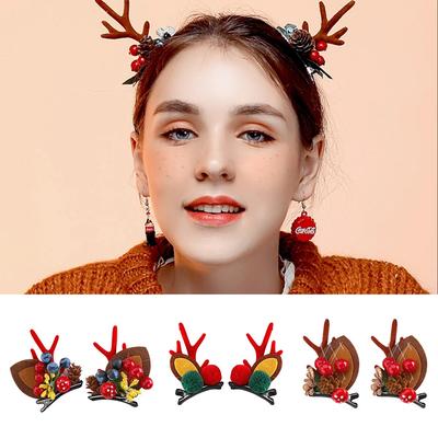 1/2/3Pairs Christmas Hairpin Girls Deer Horn Antlers Side Bangs Hair Clip Women Cute Cartoon Elk Duck Mouth Clip Xmas Headwear