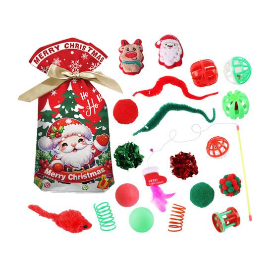 1 Set Christmas Cat Toys Interactive Teaser Wand Rattle Ball Feathered Plush Mice Cat Entertainment Toys for Indoor Cats Kittens Exercise Holiday Gift