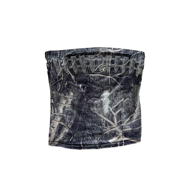 Kkx European and American Style Gyaru Sexy Punk Three-Dimensional Stick-on Crystals Print Slim Fit Inner Wear Short Tube Top Super Short Shorts Set