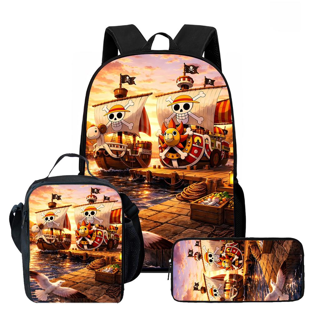 15 Inch One Piece 3-in-1 Backpack Set Unisex for Boys and Girls Age 6-10, Light Weight School Kit with Lunch Bag & Pencil Case