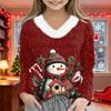 Christmas Day Girls Long Sleeve T Shirts Kids  Girls' V-Neck Tee Christmas Print Long Sleeve Top