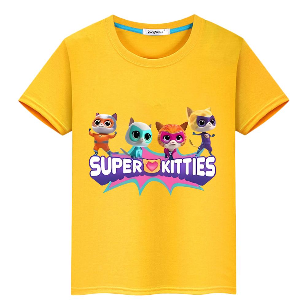 Sommer Anime Super Kätzchen 100% Baumwolle T-Shirt Druck Kurze Oberteile Cartoon Pride T-Shirt Y2k One Piece Jungen T-Shirts Kinderkleidung Mädchen