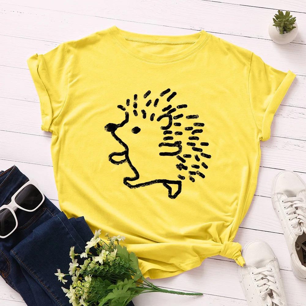 Women's T-shirt Cute Hedgehog Print Graphic Women's Short-sleeved T-shirt Top Women's Clothing T-shirt