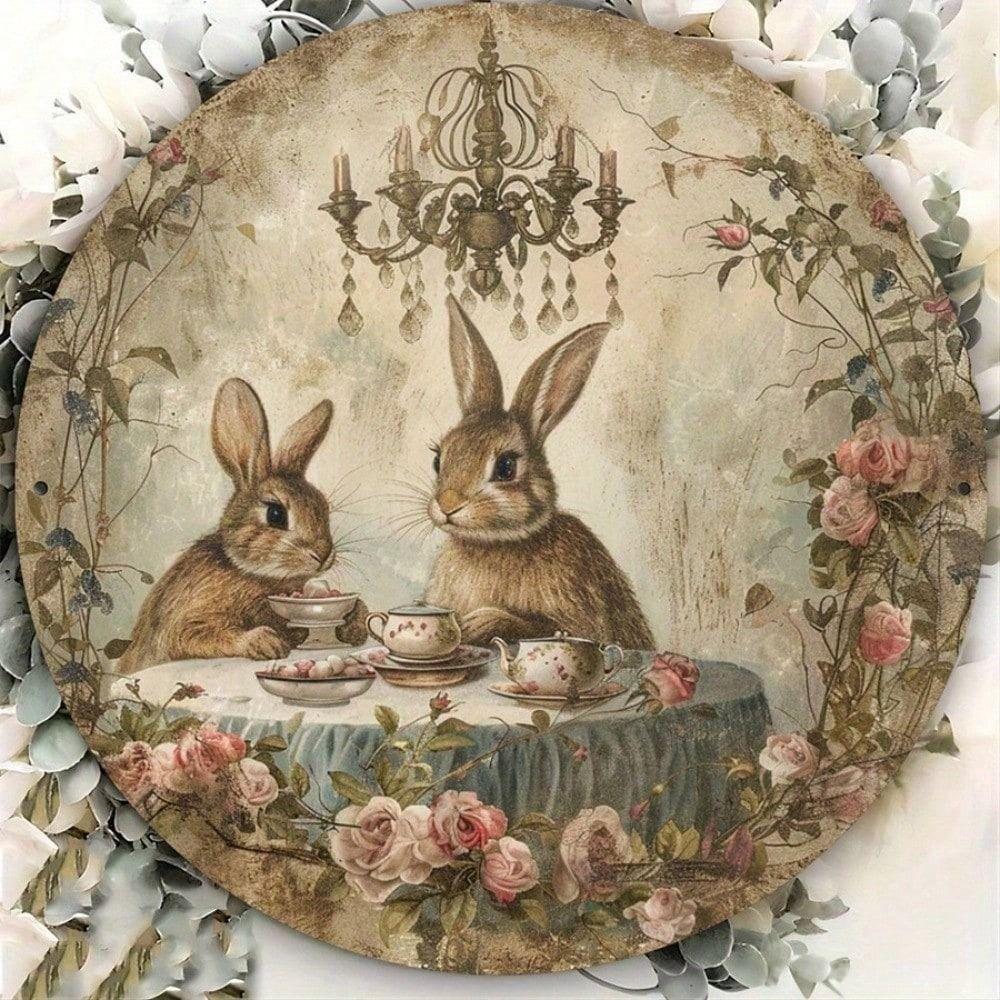 Vintage Metal Sign Rabbit Coffee 20x20 Cm Wall Decor Kitchen Gift