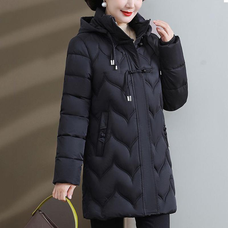 Winter Fashion Slim-fit Hooded Down Cotton-padded Jacket Women's Thickened Warm Temperament Medium Length Coat
