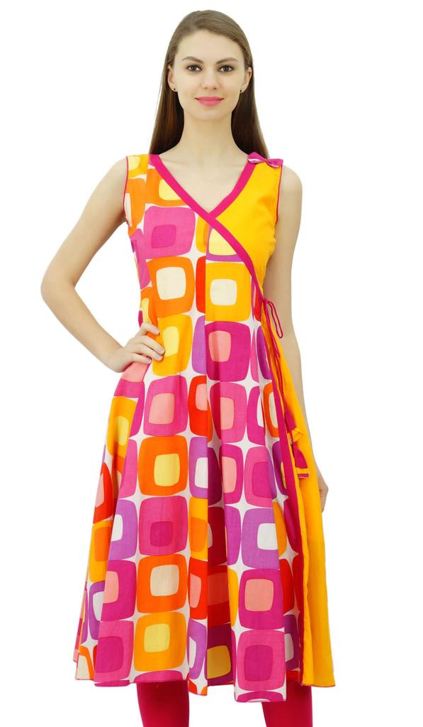 Phagun Cotton Tunic Dress Angrakha Wrap Style Kurti Kurta For Womens