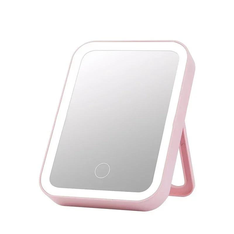 LED Cosmetic Mirror Touch Screen Plug-in Switch with Lights Portable Standing Folding Cosmetic Mirror