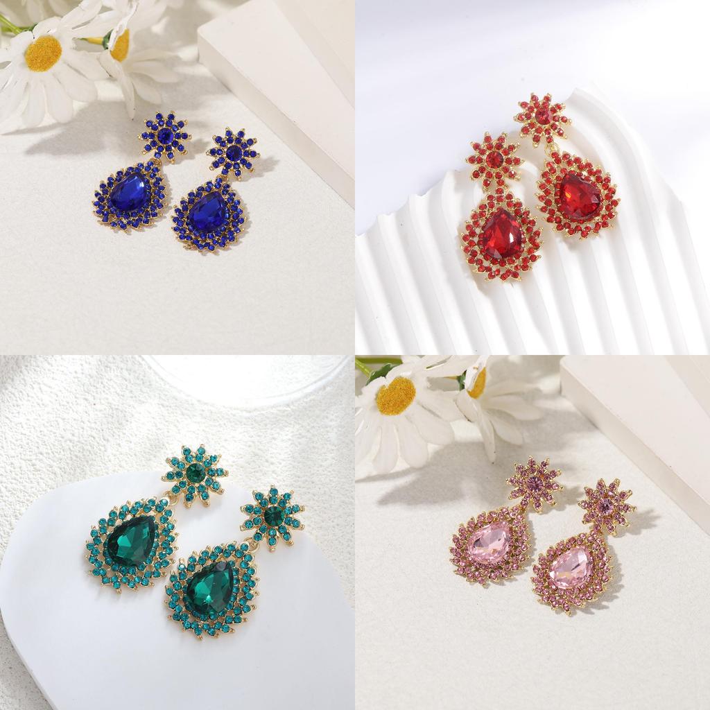 Elegant Flower Crystal Drop Earrings For Formal Dinner Women Jewelry
