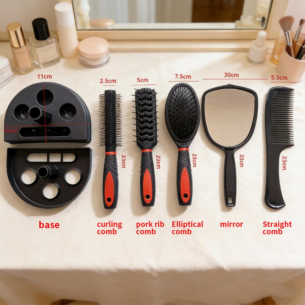 Best Seller 5 Pcs Mirror Comb Set with Base - Hair Grooming Styling Tools for Men Women Home Salon