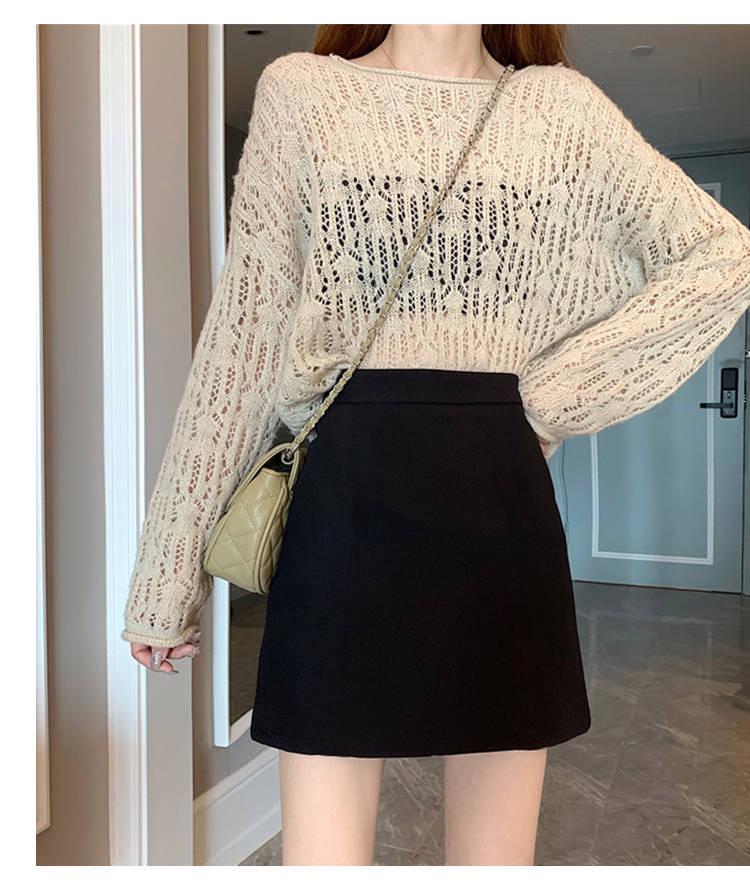 Women's Summer 2024 High Waist Black Slimming A-line Midi Skirt