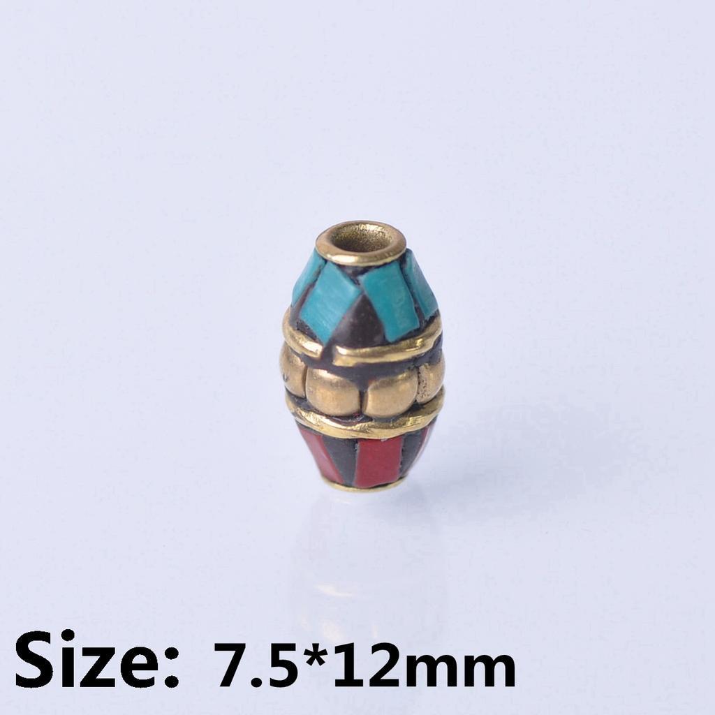 Handmade Nepalese Buddhist Tibetan Brass Metal & Clay Loose Craft Beads for Necklace Jewelry Making DIY