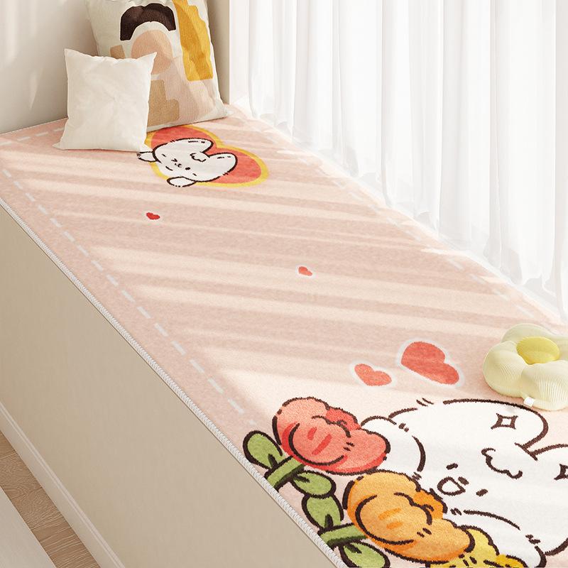 2024 Cartoon Velvet Bay Window Mat: Waterproof, Dirt-Resistant, Four-Season Use