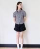 Alkialka Check Puff-Sleeve Blouse (Black)