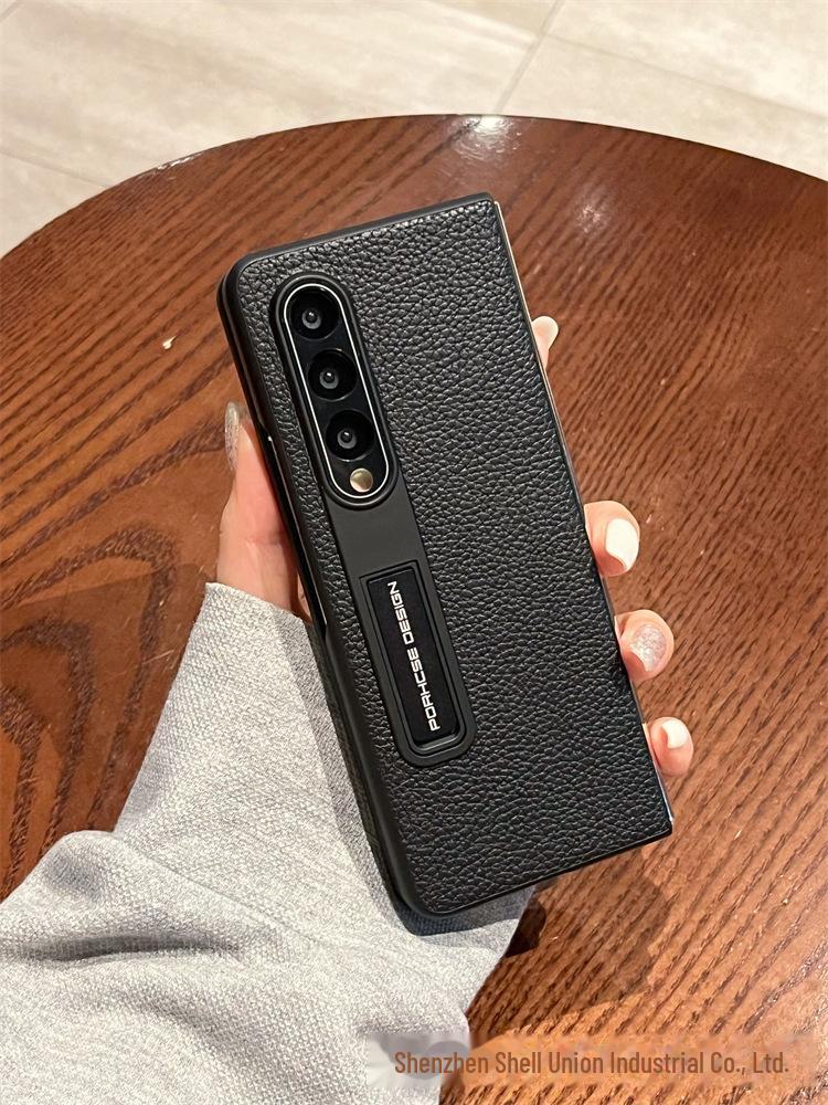 Litchi Leather Foldable Case with Invisible Stand for Honor Magic V3 and Mate X5 - Anti-Fall Protection.