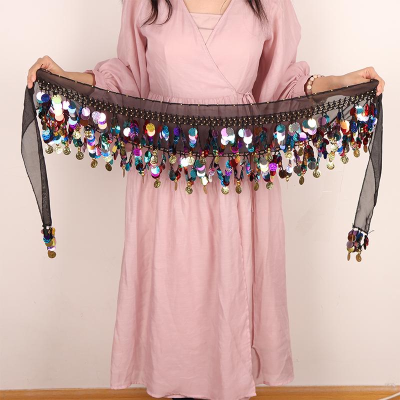 Belly Dance Hip Scarf Sequin Tassel Waist Belt Jazz Dance Hip Scarf With Dangling Sequins Indian Dance Performance Clothing