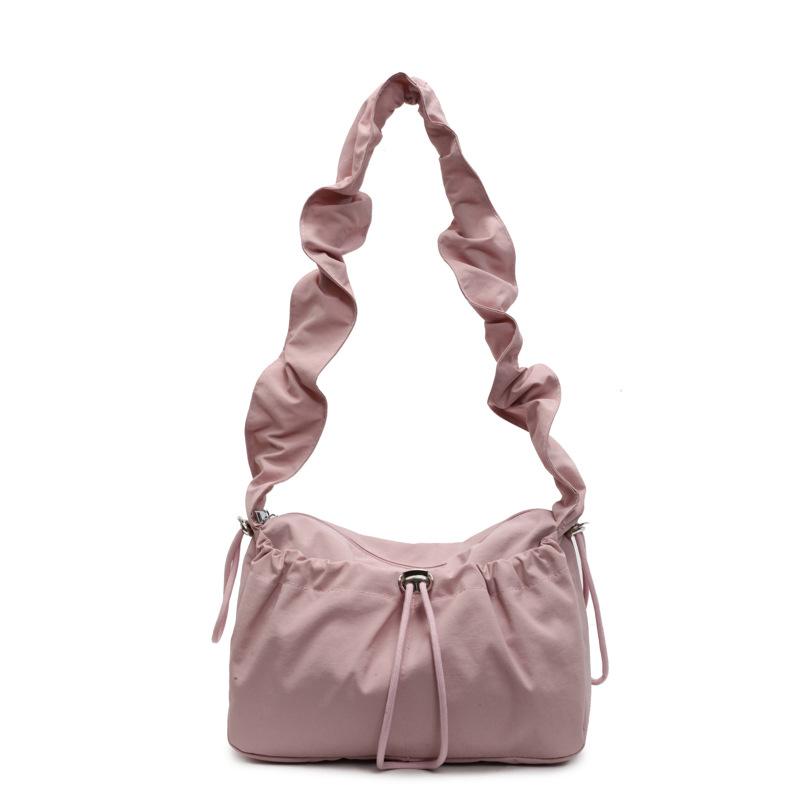 Nylon soft waxy shoulder bag new drawstring versatile pleated large-capacity underarm bag girl lazy hot-selling handbag