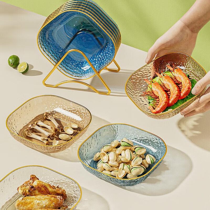 Nordic Gold-Rimmed Transparent Blue Bone Dish Set