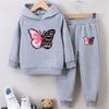 Completo Due Pezzi Felpa con Cappuccio Farfalla per Ragazze: Pullover di Velluto Cartone Animato Carino per Autunno e Inverno